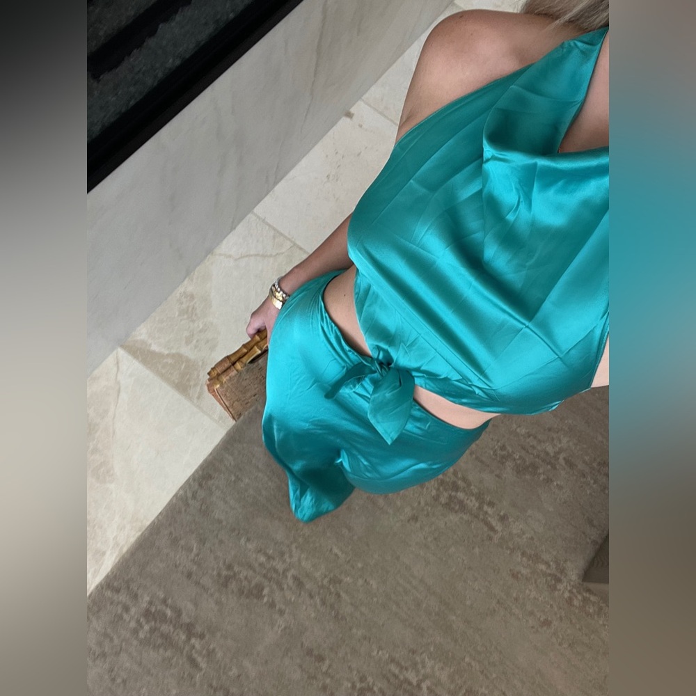 Cut Out Teal Halter Maxi Dress